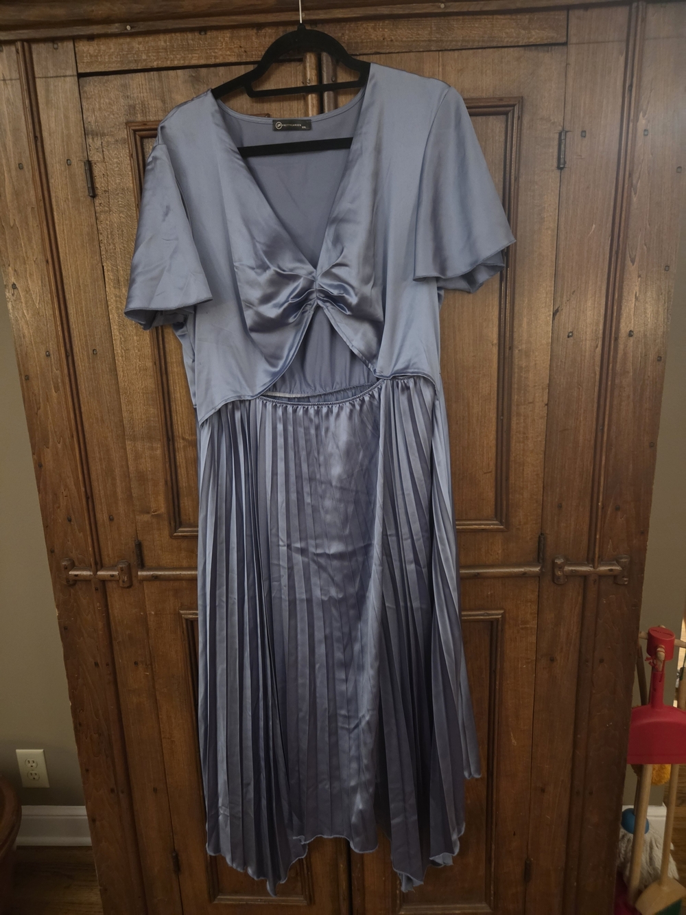 Satin Midi Dress with Knotted Front in Dusty Blue
